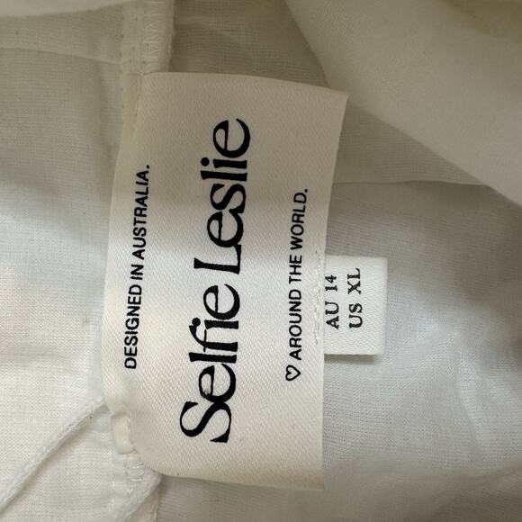 Selfie Leslie Lovers Lane Dress Womens XL Fit Large White Lace Trim Puff Sleeve - Picture 11 of 16